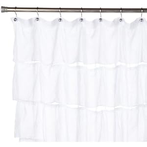 Carnation Home Fashions Carmen Crushed Voile Fabric Shower Curtain, White