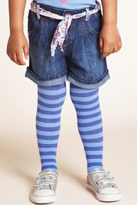 Cotton Rich Turn Up Hem Shorts & Tights with Floral Belt