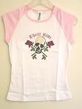 Thrill Ride Skull Rose Tattoo Design Shirt White Pink - Skull Crossbones Tattoo Design Top - Matching Hoodies and Pants in our Storefront on Separate Listings.