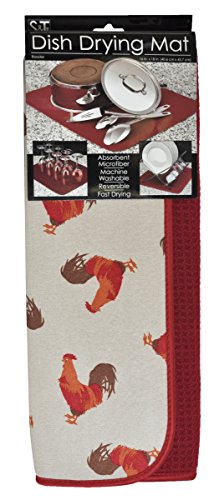 S&T 430200 Microfiber Dish Drying Mat, 16 by 18-Inch, Rooster