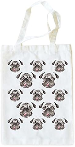 Visualtroop Women's Twill Cotton Tote Bag with Pug Prints One Size White And Black