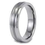 Domed Grooved Brushed and Polished Titanium Ring (6mm) - Sizes 5 - 13
