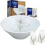 NEW CORELLE WHITE FLOWER SERVING BOWL & SALT/PEPPER SET