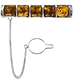 Men's Sterling Silver Honey Amber Square Slider Tie Pin