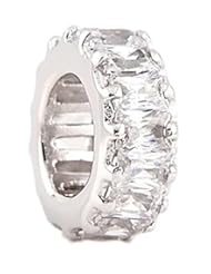 Sterling Silver April Birthstone Clear Large Baguette Spacer Wheel Bead