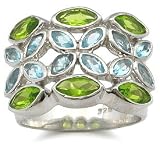 Sterling Silver Light Green and Blue CZ Ring