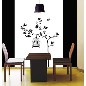 Easy Instant Decoration Wall Sticker Decal - Parisian Spring Bird  in Tree Silhouette