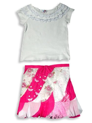 BG Beautiful Girls - Girls Short Sleeved Skirt Set, White, Pink