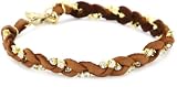 Ettika Rust Deerskin Leather and Crystal Chain Braided Bracelet