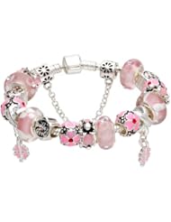 Pandora Style pink Murano glass beads four leaf clover pendant charm silver plated bracelets jewelry for girls women