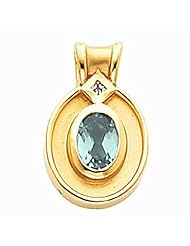 18K Yellow Gold Oval Cut Aquamarine and Diamond Pendant -- LIFETIME WARRANTY