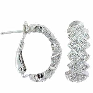 Sterling Silver Simulated Diamond CZ X and Diamond Hoop Earrings