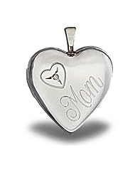 Sterling Silver "Mom" Heart with Cubic Zirconia Locket 3/4 inch x 3/4 inch