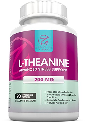 L-Theanine -200mg Amino Acid Supplement for Stress Relief- 90 Caffeine Free Vegetarian Capsules-Natural & Green Tea Derived L Theanine For Cognitive, Cardiovascular & Antioxidant Support