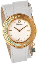 Big Sale Salvatore Ferragamo Women's F64SBQ52401 S001 Gancino Sparkling Gold Ion-Plated Rotating Turquoise Stone Bezel Double-Tour Leather Band Watch