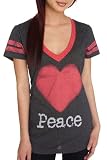 Charcoal Grey Peace Heart V-Neck Football Tee