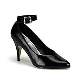 4 Inch Sexy Wide Width Pump Shoes High Heel Shoes With Ankle Strap Black Patent