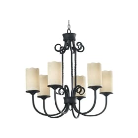 Kenroy Home 80486RBRZ Amadeaus Six Light Chandelier with 4-Inch Amber Scavo Glass Shades, Royal Bronze Finish