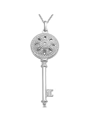 Jewelili 1/3 Cttw Diamond Key Pendant in Sterling Silver with Black Rhodium Plate, 18"