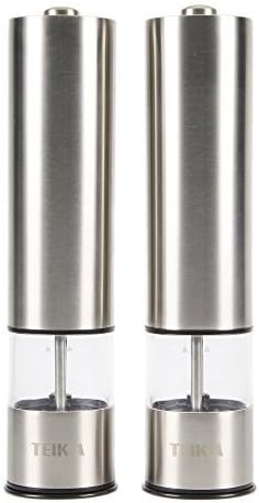 Automatic Stainless Steel Spice, Pepper, Salt Grinders and Mills -Ceramic, Battery Power, One-touch Operation Available for Home and Hotel Set of 2 by Teika