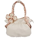 CANDICE Flower Beige / Copper Soft Leatherette Metallic Weaved Double Handle Shoulder Bag Satchel Hobo Purse Handbag