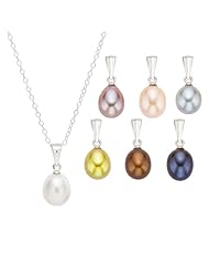 Sterling Silver Cultured Pearl Pendant Necklace, Set of Interchangeable 7-7.5mm Pearl Charms