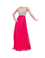 V-neck Fitted Beaded  Chiffon Prom Dress  With Rhinestones
