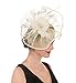 SAFERIN Fascinator Hat Feather Mesh Net Veil Wedding Tea Party Hat Flower Hat with Clip and Hairband for Women and Girl (TA1-Beige)