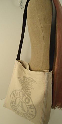 Vintage Antique Fulton Eagle Linen/leather Feed Sack Grainsack Messenger Bucket Shoulder Market Tote Bag-hobo-purse-hippy-retro-eco-upcycled