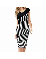 V-neck Spring Summer Lace Striped Print Cap Sleeves Mermaid Bandage Dress/Midi Dress 
