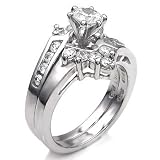 CZ Sterling Silver Wedding Ring Set - size 5