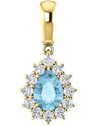 14K Yellow Gold 7.00x5.00mm Pear Cut Aquamarine and Diamond Pendant -- LIFETIME WARRANTY