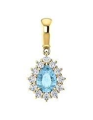 18K Yellow Gold 7.00x5.00mm Pear Cut Aquamarine and Diamond Pendant -- LIFETIME WARRANTY