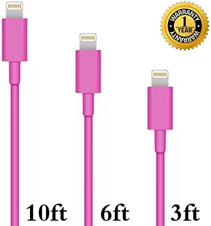 Snatio(TM) 3Pcs 3feet 6feet and 10feet 8 Pin to USB Extended Extra Long Charging and Sync Cable Power Cord Charger for Apple iPhone 6 6 Plus, iPhone 5s 5 5c, iPod Touch 5th, Nano 7th, and iPad 4 Air Air 2 Mini - Compatible with IOS 8 (Rose)