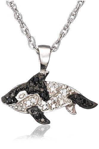 Sterling Silver Black and White Diamond Whale Pendant