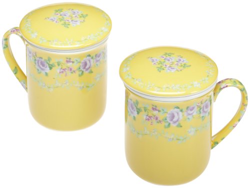 Yedi Houseware Classic Coffee and Tea French Garden Tea Mugs with Filters, Set of 2