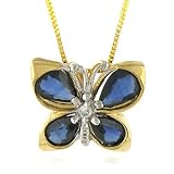 14K Yellow Gold Sapphire Butterfly Pendant w/ 18 Box Chain