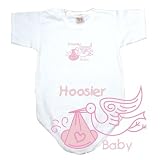 BABY BODYSUIT WHITE  PINK STORK HOOSIER  INDIANA 0 - 3 Months