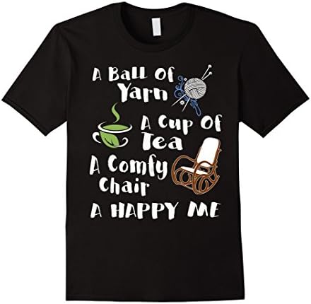 Men's A Ball Of Yarn A Cup Of Tea A Comfy Chair A Happy Me Knittin 3XL Black