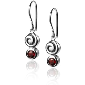 Sterling Silver Swirl Drop Earrings w/ Garnet by Zina