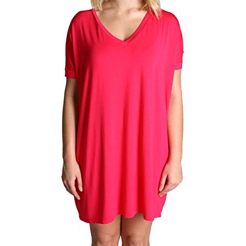 Piko Women's V-Neck Short Sleeve Tunic-fuchsia-small