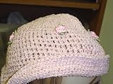 Ht63bp, Hand crocheted Baby pink gimp Floppy Hat with Rosebuds around.
