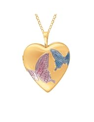 Gold over silver Heart Shaped Butterfly Locket Necklace