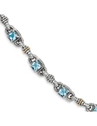 14k Yellow Gold Sterling Silver with 6.86Sky Blue Topaz 7.25in Bracelet