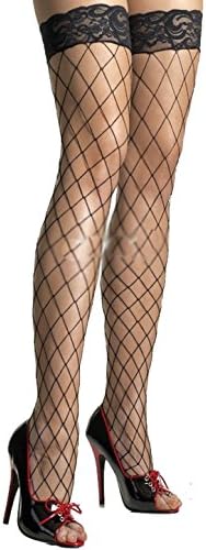 Miss Women's Lace Top Fish Net Stockings 21In/55CM Black