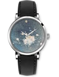 SPRAWL Aanalog Fashion Series Silver Ladies Watches of Genuine Black Leather Strap,Unique Wrist Watch for Women Girls Designed with White spot on gray background