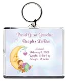 Proud Great Grandma Birth Announcement Photo Key Chain, Personalized, 2.75 x 3.25 - Baby in the Moon (Boy)