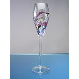 Set Of Four MILANO Romanian Crystal CHAMPAGNE FLUTE Cobalt Blue Stained Glass Design GLASSWARE