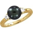 14K Yellow Gold Akoya Cultured Black Pearl and Diamond Ring - 8.00mm