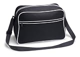 Retro Shoulder Bag im Design der Siebziger, Schultertasche Sporttasche aus Nylon mit Paspelierung in Schwarz